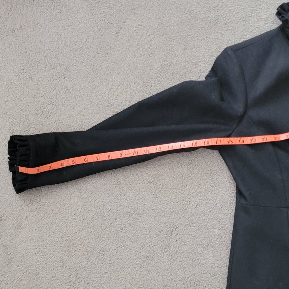 Women's Centigrade Stylish Black Wool Blend Ruffle Overcoat - XS - Picture 14 of 14